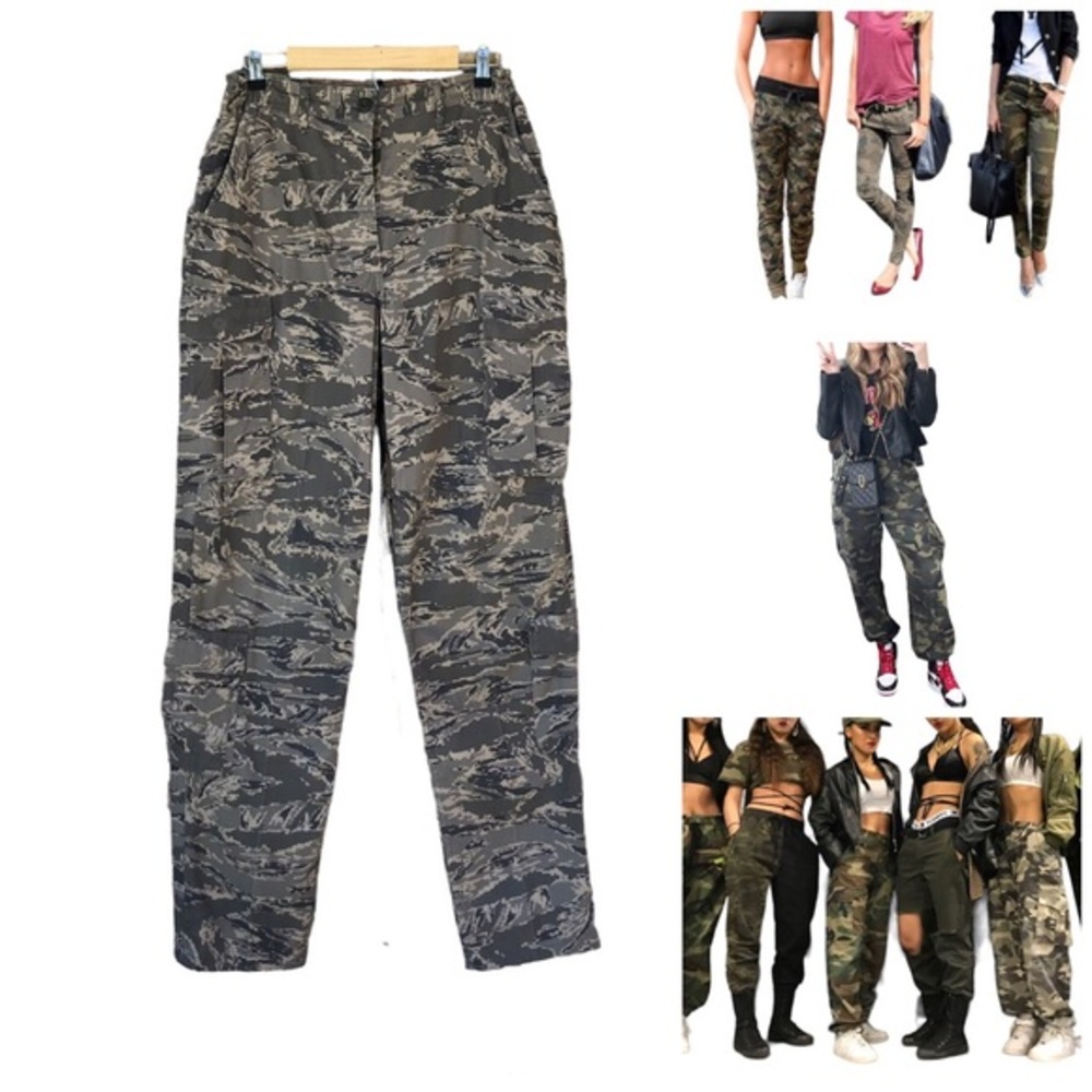 Women Cotton Mix Utility High waisted Trouser Air‎ Force Camouflage Pattern 14 L